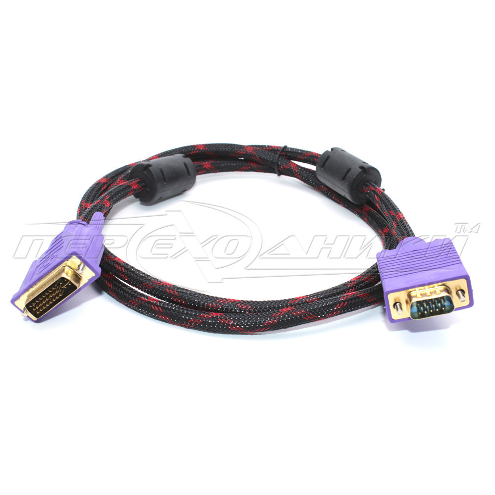 Кабель DVI (24+5) to VGA, 2 ферити, в обплетенні, 1.5 м