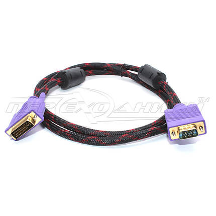 Кабель DVI (24+5) to VGA, 2 ферити, в обплетенні, 1.5 м, фото 2