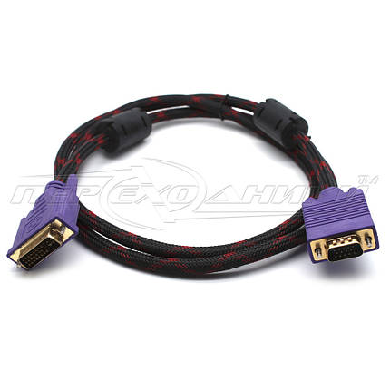 Кабель DVI (24+5) to VGA, 2 ферити, в обплетенні, 1.5 м, фото 2