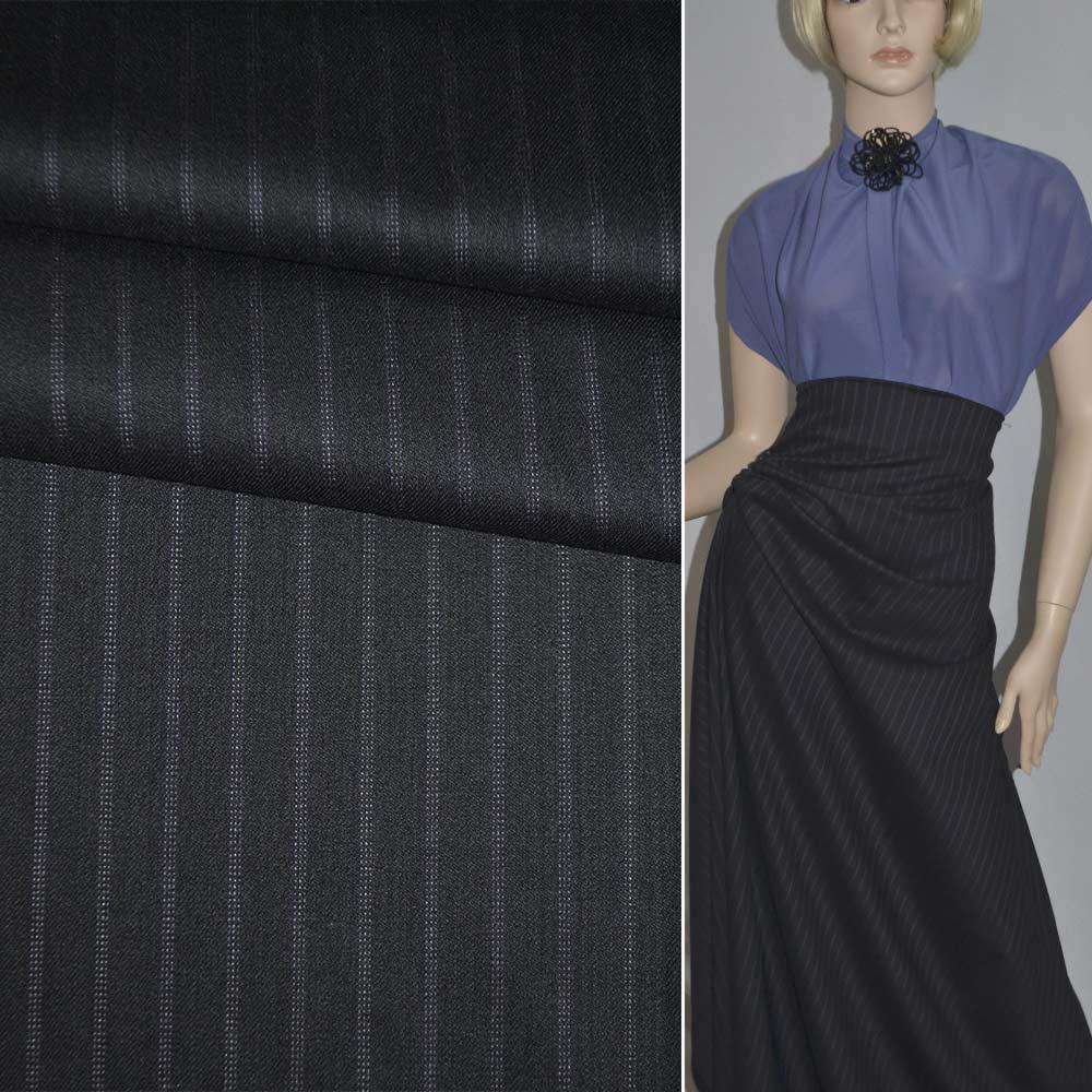 Вовна костюмна в смуги фіолетові чорна