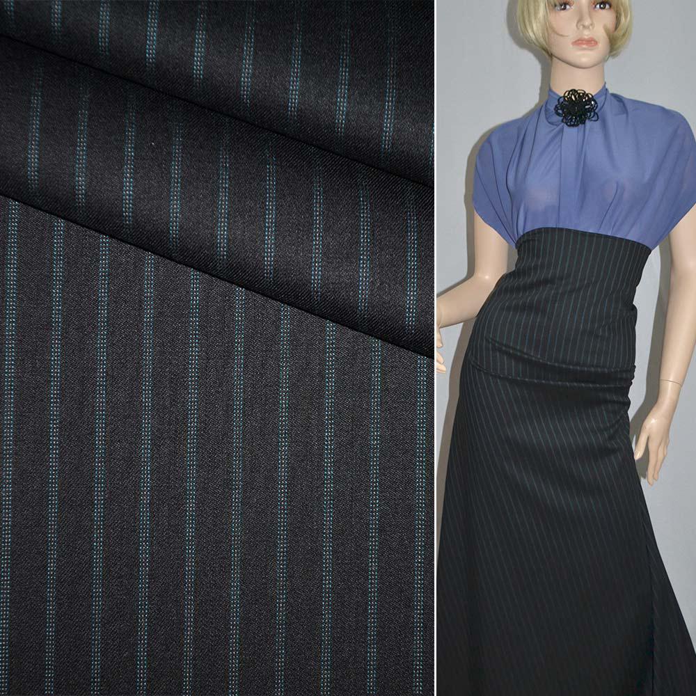 Вовна костюмна в смужки блакитні чорна