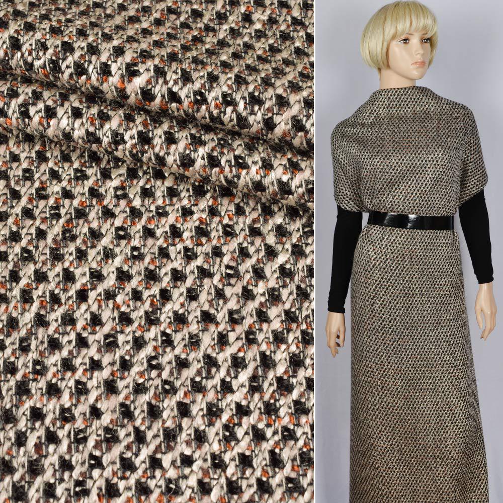 Рогожка букле костюмна напіввовна "BOUCLE MIX" сіро-рудо-чорна ш.150