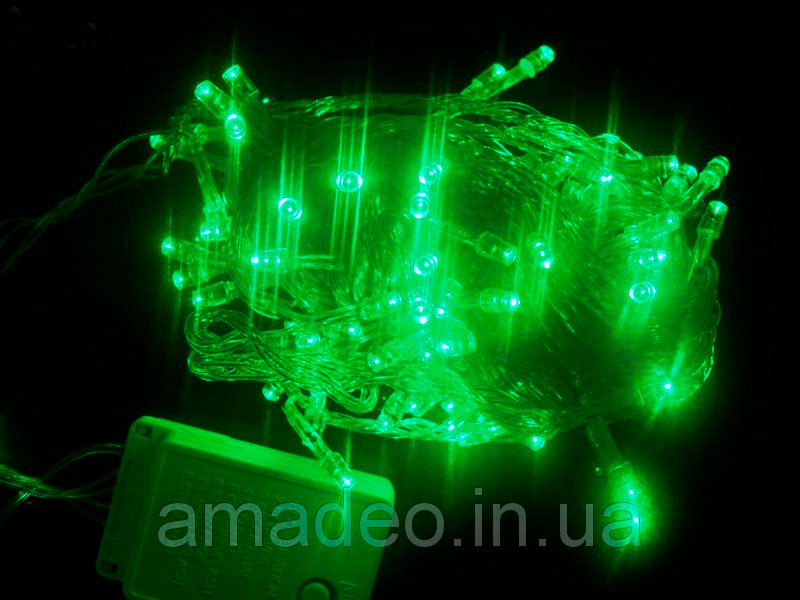 Внутрішня світлодіодна Гірлянда нитка 11 м, 200 led білий прозорий провід колір зелений