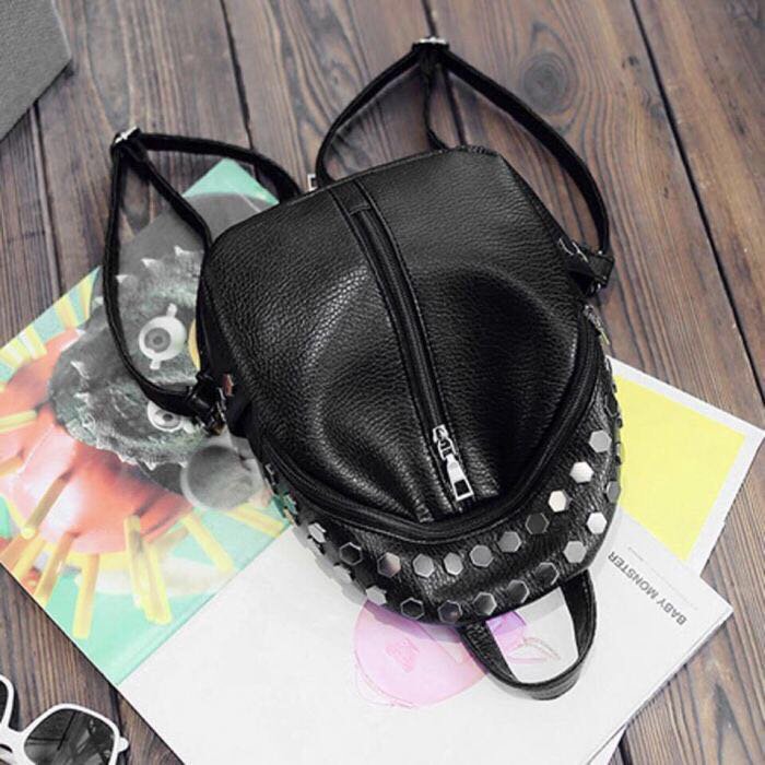 Модный маленький чёрный рюкзак для девушек Ривьет с заклёпками - фото 4 - id-p653879559