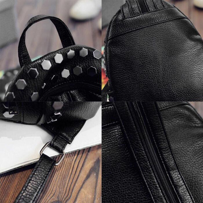 Модный маленький чёрный рюкзак для девушек Ривьет с заклёпками - фото 6 - id-p653879559
