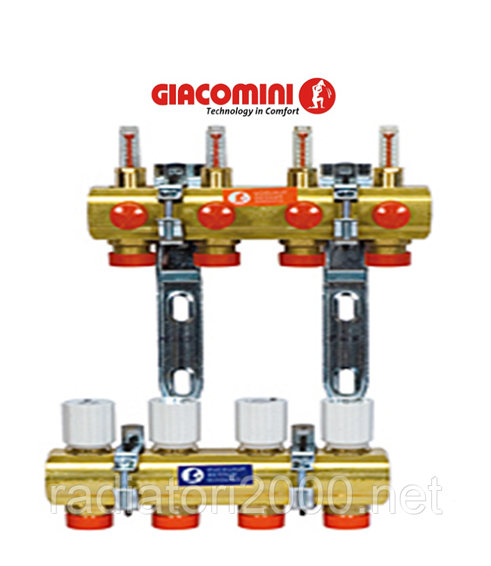 Колектор Giacomini для систем опалення з променевою розводкою на 4 контури