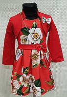 Дитяче плаття і болеро сумка Розамена червоний в квітковий принт 110, 110см