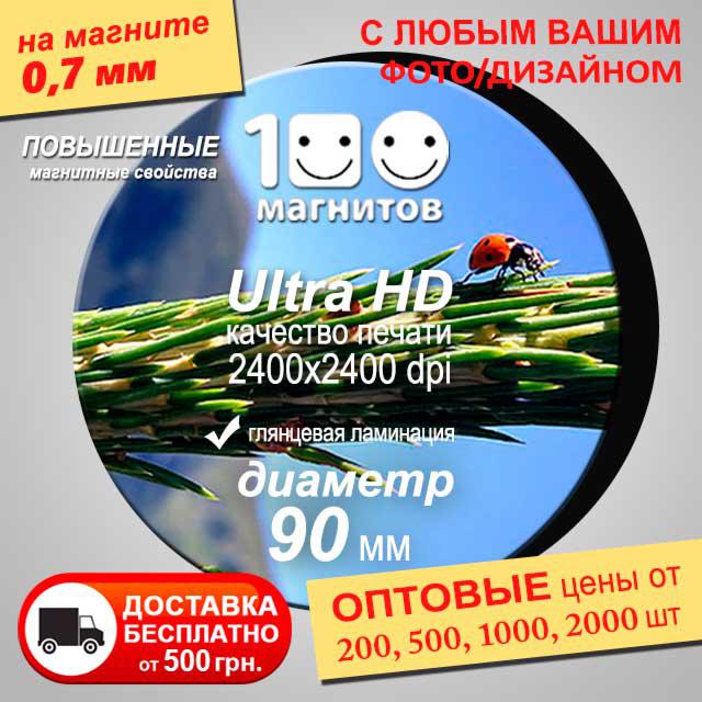 Друк магнітів. Діаметр 90 мм. Товщина 0,7 мм