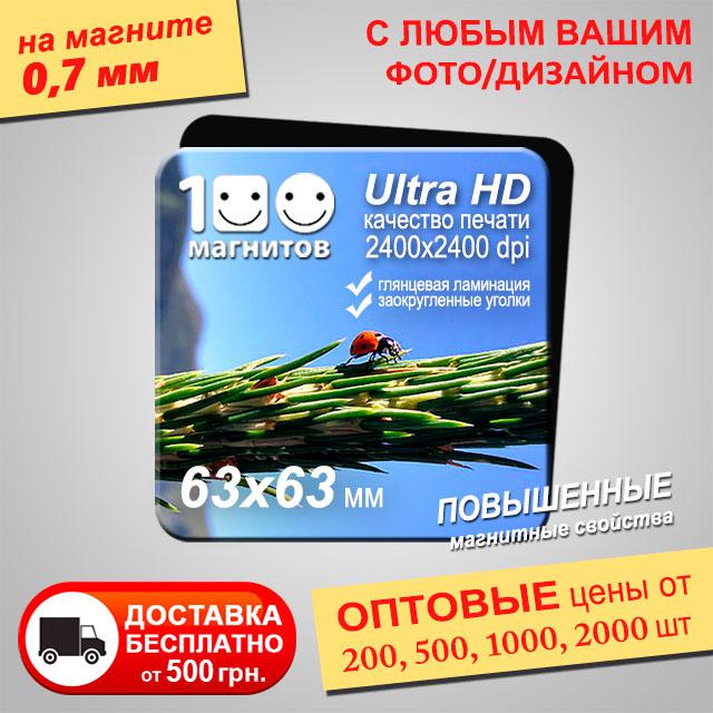 Магнітики на замовлення. Розмір 63х63 мм. Товщина 0,7 мм