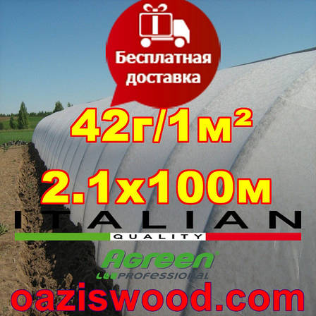 Агроволокно р-42g 2,1*100м AGREEN 4сезона біле Італійське якість, фото 1