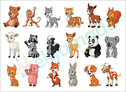 Фетр з принтом РІЗНІ ЗВІРЯТКА, 22x30 см, корейський жорсткий 1.2 мм