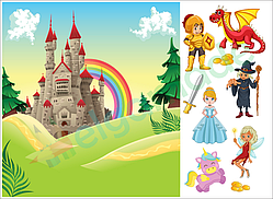 Фетр з принтом ІГРОВИЙ ФОН ЗАМОК, 22x30 см, корейський жорсткий 1.2 мм