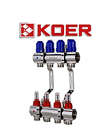 Колекторний блок із термодатчиком і витратоміром Koer KR.1110-04 1”x4 WAYS