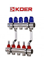Колекторний блок із термодатчиком і витратоміром Koer KR.1110-05 1"x5 WAYS