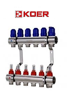 Колекторний блок із термодатчиком і витратоміром Koer KR.1110-06 1”x6 WAYS
