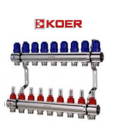 Колекторний блок із термодатчиком і витратоміром Koer KR.1110-09 1"x9 WAYS