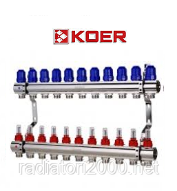 Колекторний блок із термодатчиком і витратоміром Koer KR.1110-11 1"x11 WAYS