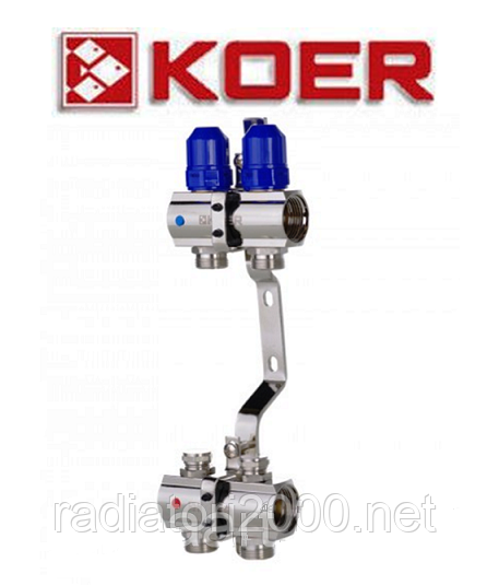 Колекторний блок із термостатичними клапанами Koer KR.1100-02 1"x2 WAYS