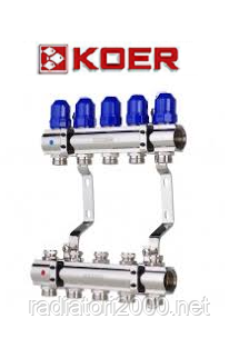 Колекторний блок із термостатичними клапанами Koer KR.1100-05 1”x5 WAYS