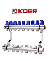 Колекторний блок із термостатичними клапанами Koer KR.1100-09 1"x9 WAYS