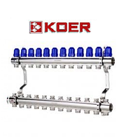 Колекторний блок із термостатичними клапанами Koer KR.1100-12 1"x12 WAYS