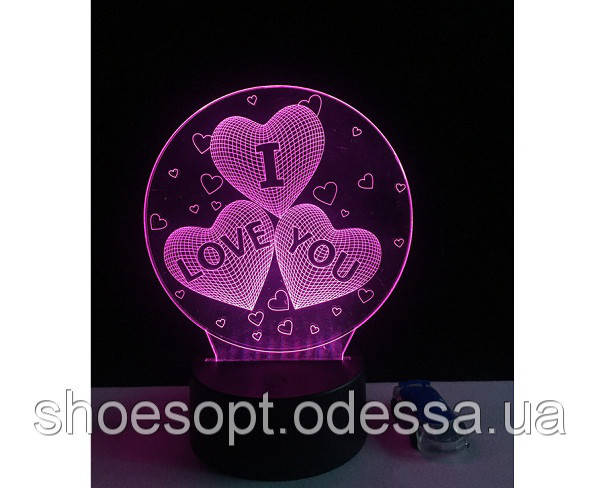 3D світильник Серце I love you, 3 кольори