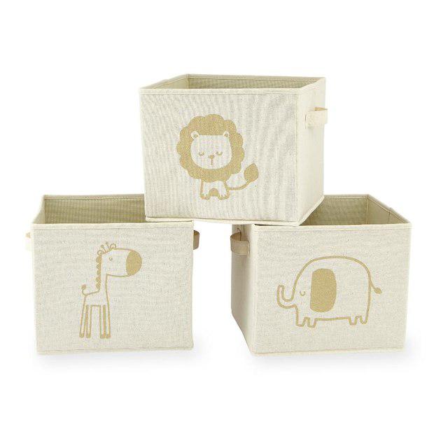 Кошик для іграшок Koala Baby 3 Pack Canvas Bins — Gold Foil Animals