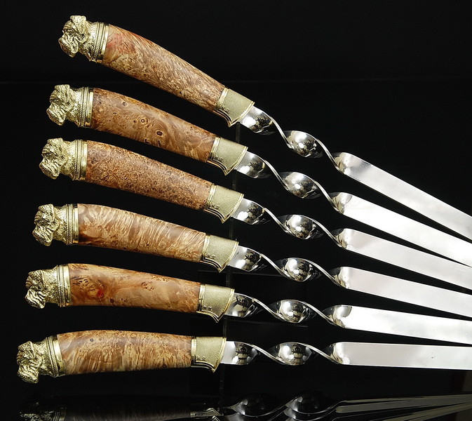 Набір шампурів "Мастиф" 69см з ручкою з капа клена, фото 1