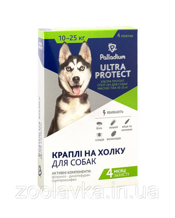 КРАПЛІ НА ХОЛКУ ULTRA PROTECT ВІД БЛІХ ТА КЛІЩІВ ДЛЯ СОБАК ВАГОЮ 10-25 КГ, 1 шт