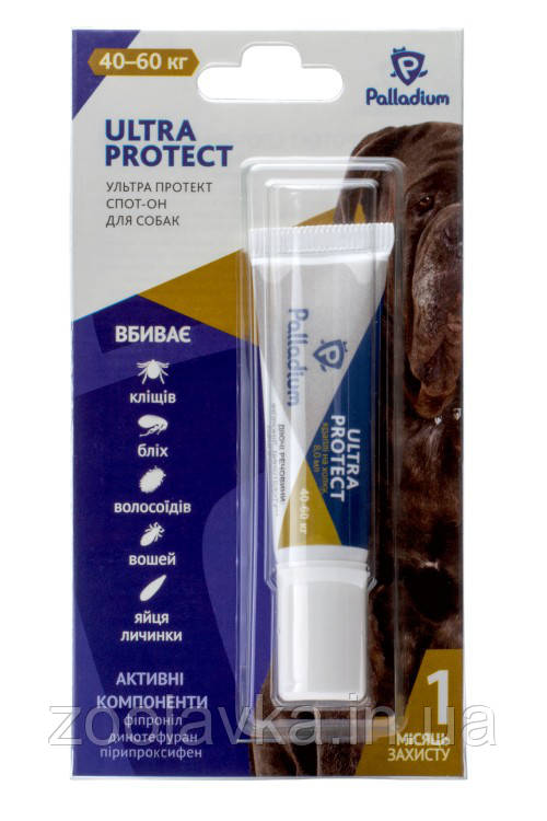 КРАПЛІ НА ХОЛКУ ULTRA PROTECT ВІД БЛІХ ТА КЛІЩІВ ДЛЯ СОБАК ВАГОЮ 40-60 КГ, 1 шт