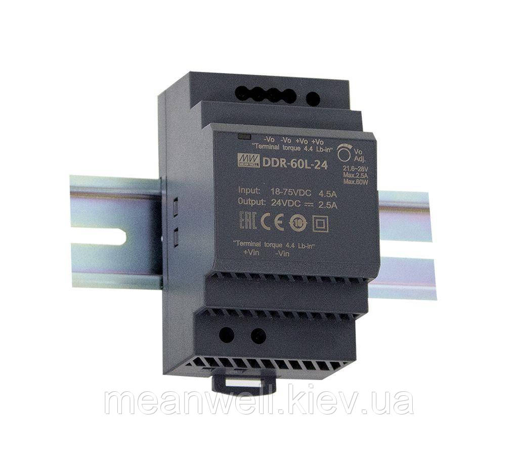 DDR-60L-24 Блок живлення Mean Well DC DC перетворювач на Din-рейку вхід 18 ~ 75VDC, вихід 24в, 2,5A