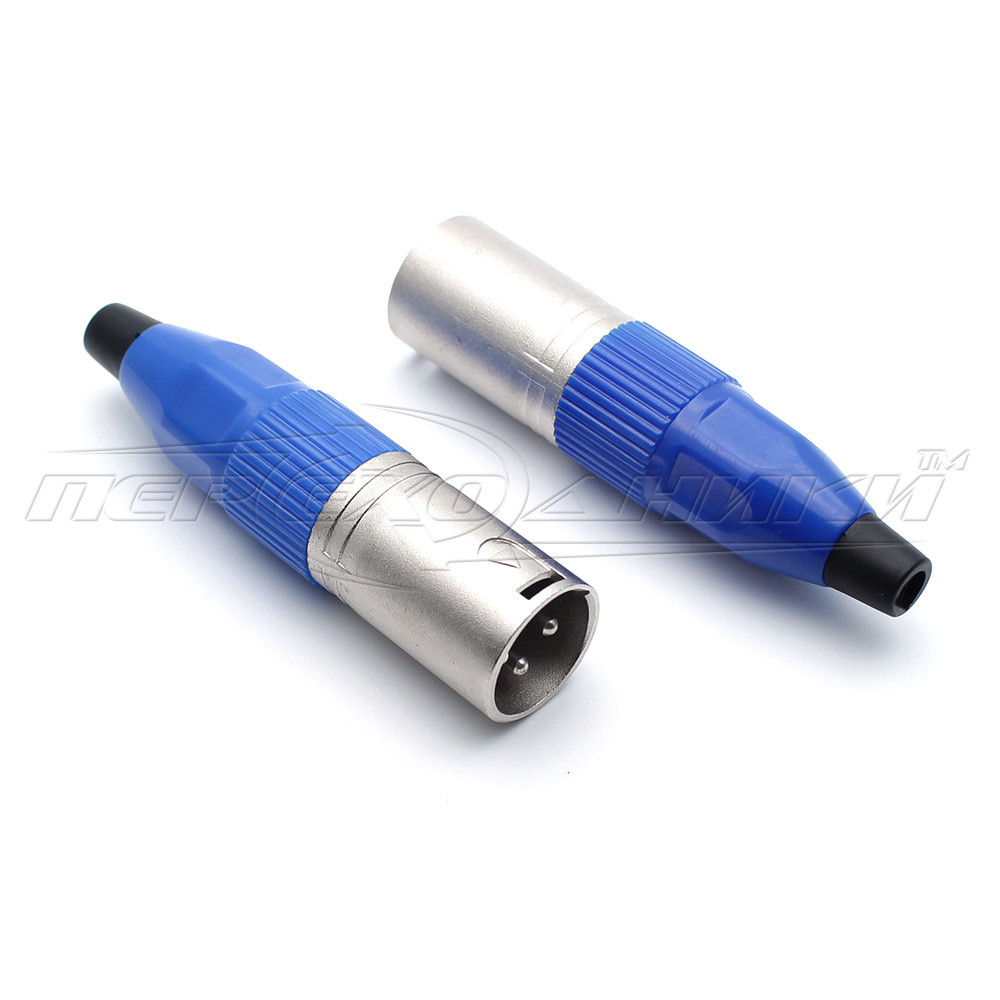Роз'єм штекер XLR (Canon) 3 pin на кабель (метал), синій
