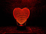 3D нічник "Серце" (ВОЛІЧНЕ ЗОБРАЖЕННЯ) + пульт ДК + мережевий адаптер + батарейки (3ААА)  3DTOYSLAMP, фото 2