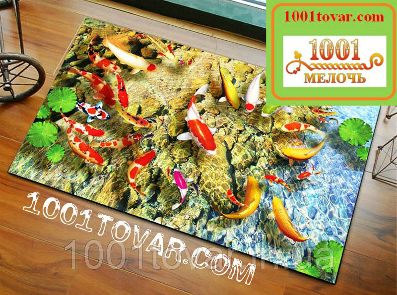 Набір з 2-х килимків з 3D печаткою "Золоті рибки" в ванну 90х60 см. і туалет 45х60 см., фото 1