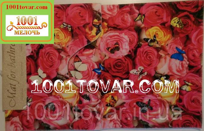 Набір з 2-х килимків з 3D печаткою "Троянди" в ванну 80х50 см. і туалет 40х50 см., фото 1