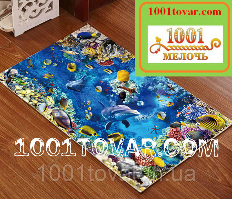 Одинарний килимок з 3D печаткою "Дельфіни" в ванну 90х60 див., фото 1
