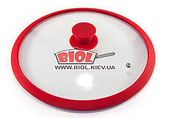 Кришка скляна 26 см із силіконовими обідком і ручкою (колір — червоний) Stenson H12131-2