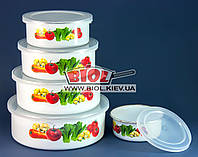 Набор судков (контейнеров) (5шт.) эмалированных с пластиковыми крышками "Овощи" Stenson MH-0070-6