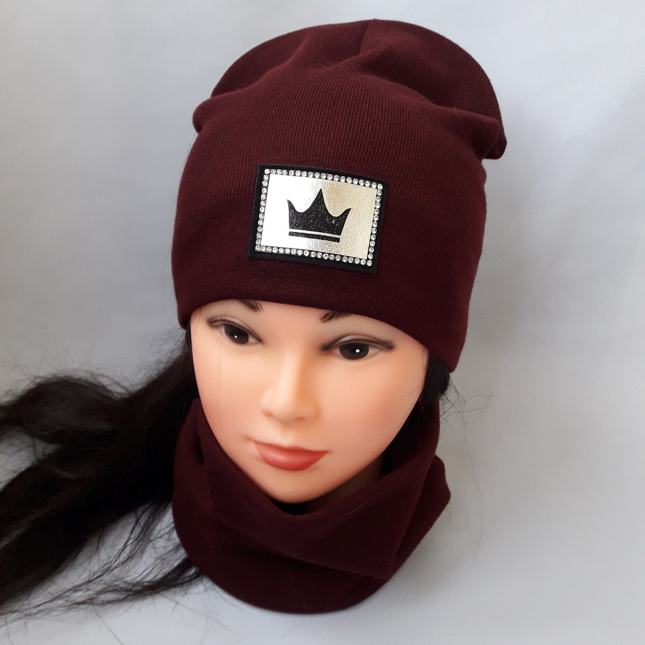 Набор трикотажный для девочки шапка и хомут двойные р 52-54