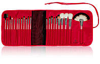 Набор кистей для макияжа Pro Brush Set Natural Goat and Sable Bristles with Red Cotton Pouch - 22pc