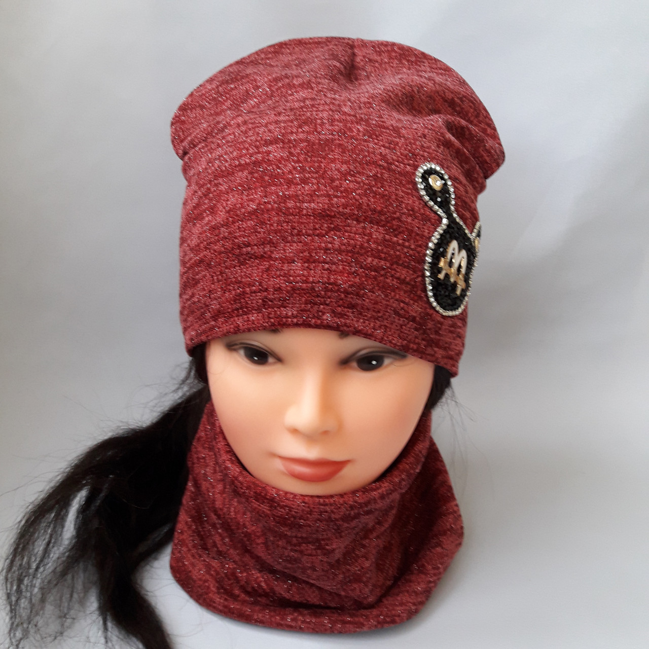 Набор трикотажный для девочки шапка и хомут двойные р 52-54