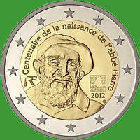 Франція 2 євро 2012 р. 100 років від дня народження Аббіта П'єра. UNC.