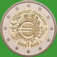 Франція 2 євро 2012 р. 10 років найвибагливішого поводження євро. UNC.