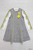 Платье 2-ка из серой ткани в елочку "Yellow Umbrella" (92 см.) Bulicca