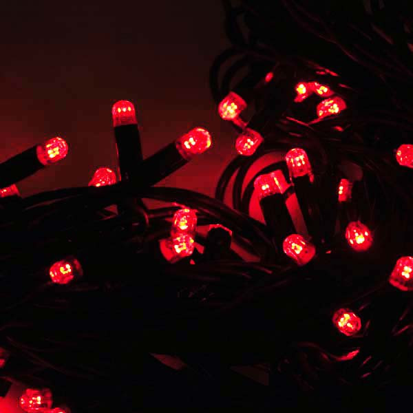 Світлова led гірлянда НИТКА 10м ЧОРНИЙ КАУЧУК червоний