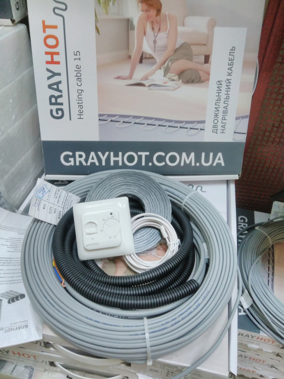 7m2 Нагрівальний кабель теплої підлоги GrayHot 7,1 м. кв + терморегулятор