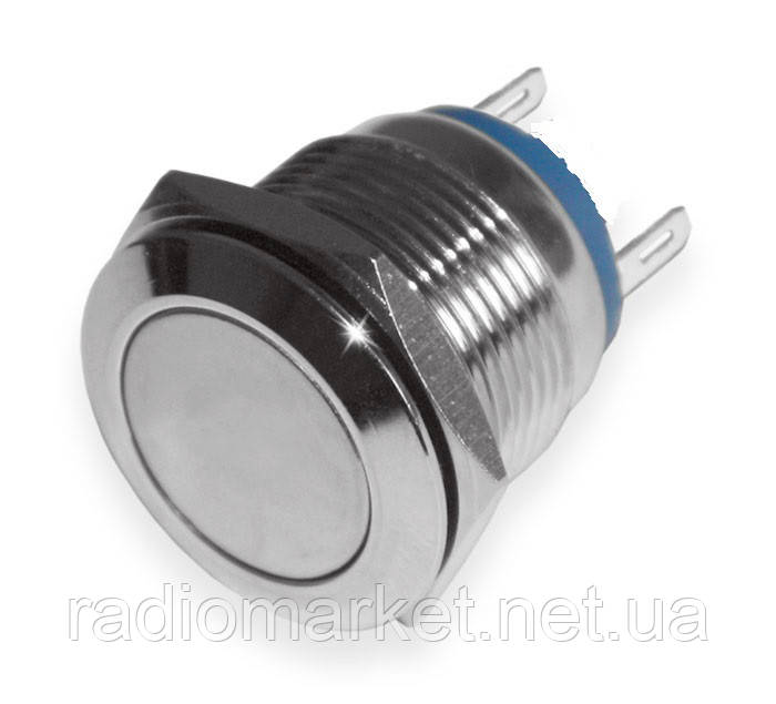 Кнопка антивандальна 16 мм без фіксації, 220V, виведення під паяння, фото 1