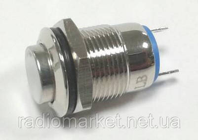 Кнопка антивандальна 12 мм без фіксації, 220V, виведення під паяння, фото 1