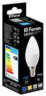 Світлодіодна лампа Feron LB197 7W Е14 4000К типу C37 "свічка" для загального та декоративного освітлення