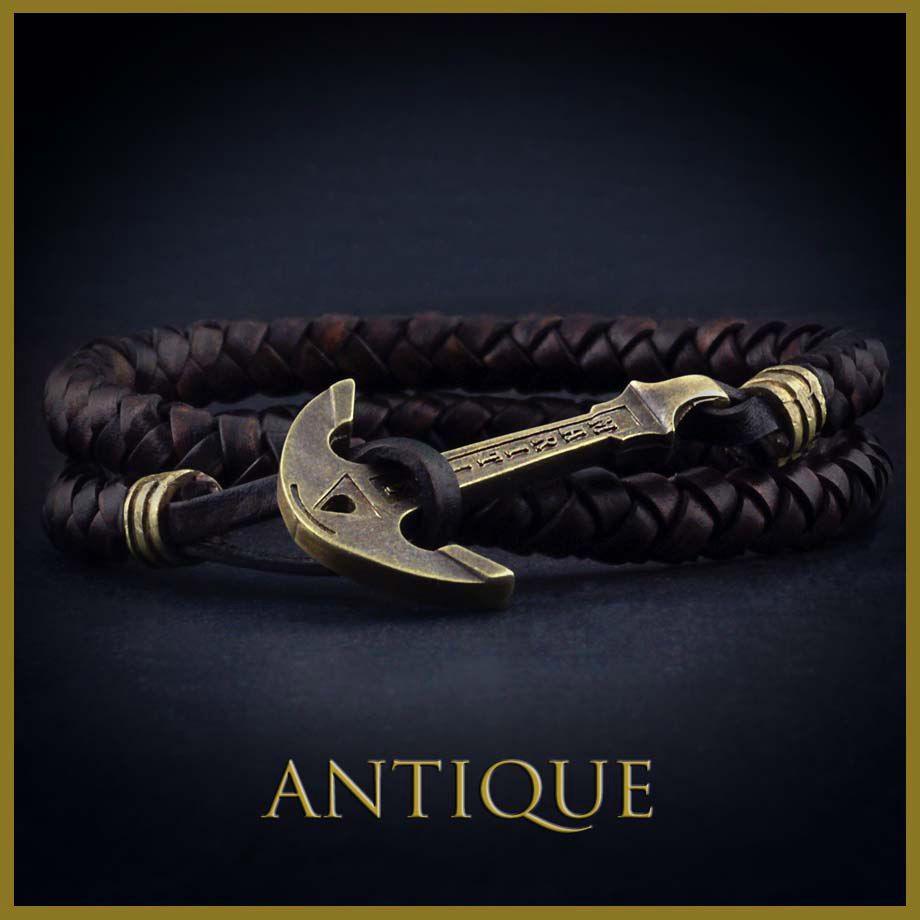 Шкіряний браслет з якорем Anchorstuff - Antique (Brown Leather\Коричневий\Шкіра)
